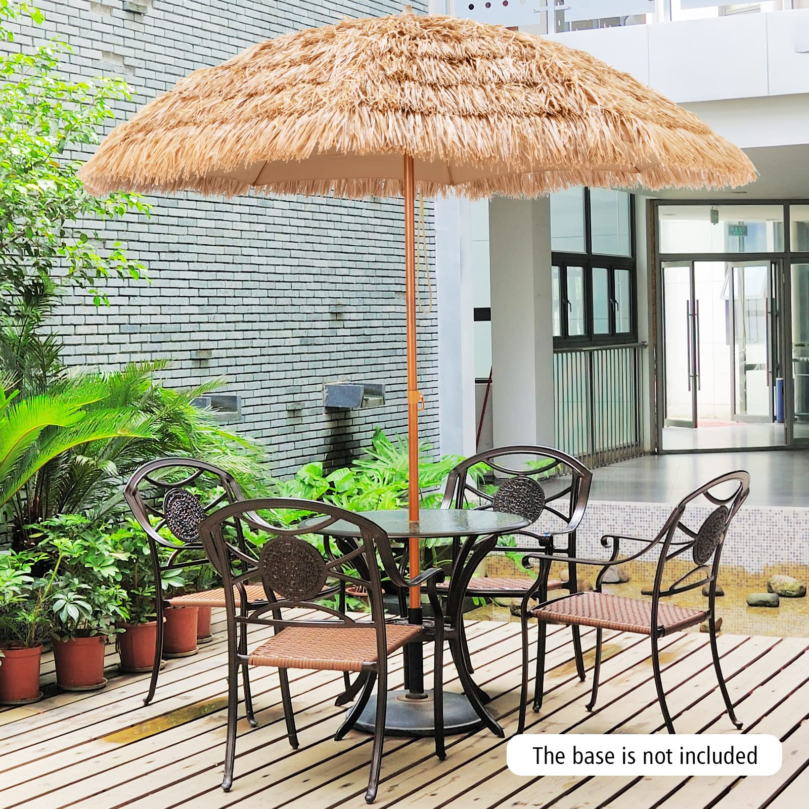 Tangkula 8 ft Thatched Patio Umbrella, Hawaiian Style Grass Beach Umbrella with 8 Ribs