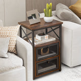 Tangkula Nightstands Set of 2, Industrial Versatile Sofa Side Table with Open Storage Shelf and 2 Flip Drawers