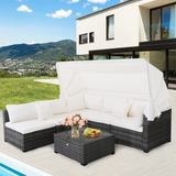 6-Piece Patio Furniture Set w/Retractable Canopy, Outdoor Conversation Set