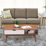 Tangkula Coffee Table, Mid-Century Modern Cocktail Table with Drawer & Open Storage Shelf & Solid Wood Legs