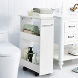 Tangkula Slim Bathroom Storage Shelves, Wooden Rolling Storage Cabinet