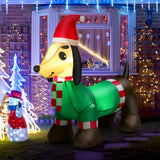 Tangkula 4 FT Long Christmas Inflatable Dachshund Dog, Decoration with Built-in LED Lights