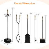 Tangkula 5-Piece Fireplace Tool Set, Heavy Duty Fire Wood Tool Set with Tong, Brush, Shovel, Poker, Stand