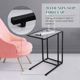 TANGKULA Sofa Side End Table, C Shaped Table Snack Table with Glass Top & Steel Frame