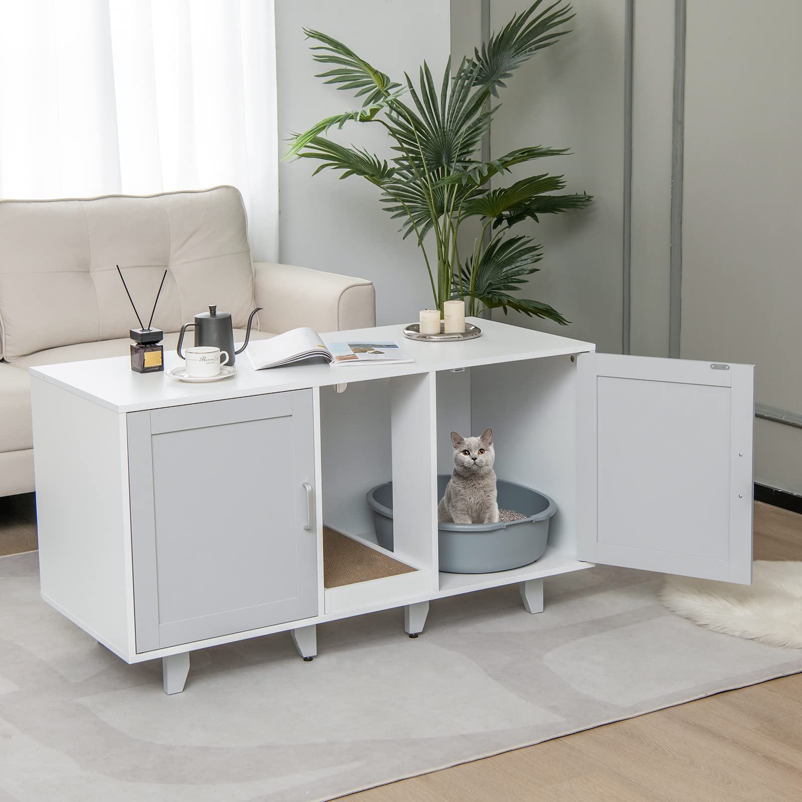 Tangkula Double Cat Litter Box Enclosure for 2 Cats, Large Stackable H ...