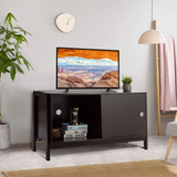 Tangkula Wooden TV Stand for TV up to 50 Inches, TV Cabinet with Sliding Doors