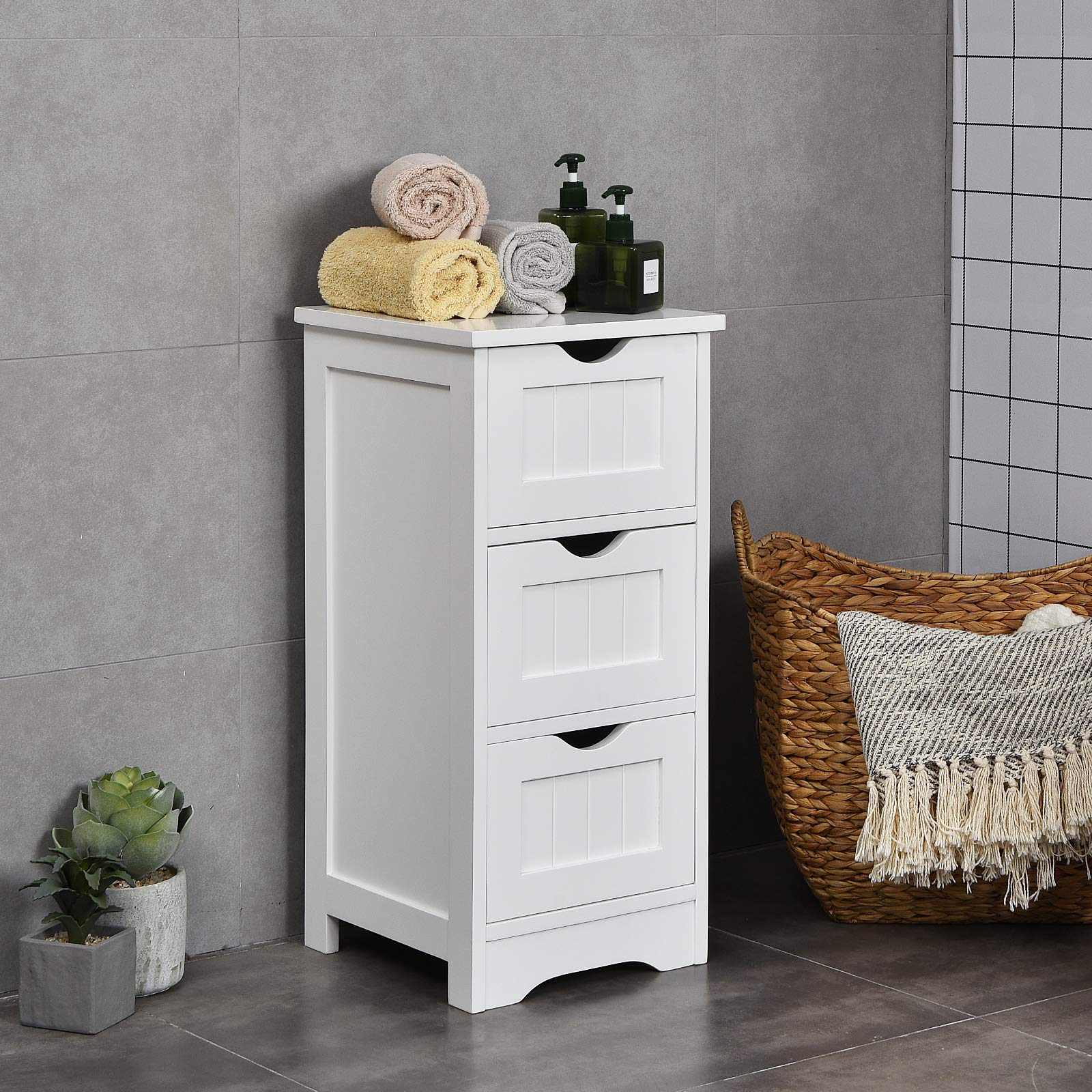 Tangkula Bathroom Floor Cabinet, Tower Storage Cabinet with Anti-Tipping Device