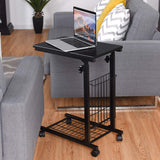 Tangkula Rolling Height Adjustable C Table, Mobile End Table with Detachable Wheels, Side Basket and Bottom Mesh Storage