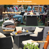 Tangkula 35 Inch Rattan Propane Gas Fire Pit Table, Patiojoy 50,000 BTU Outdoor Wicker Patio Propane Fire Pit