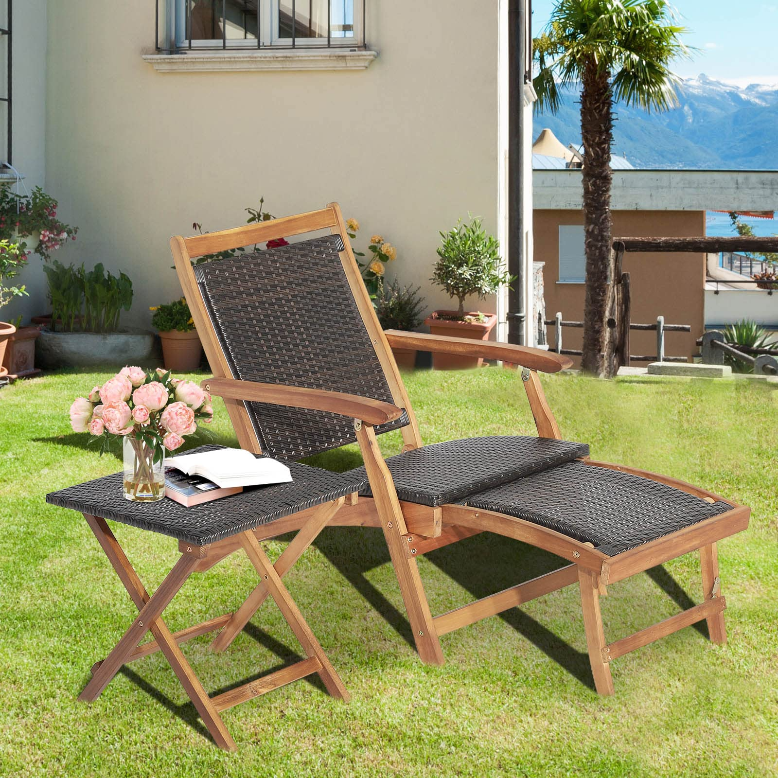 Patio Lounge Chair and Side Table Set - Tangkula