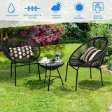 3 Piece Outdoor Patio Furniture Set, Acapulco Chair Set w/Plastic Rope, Tempered Glass Table