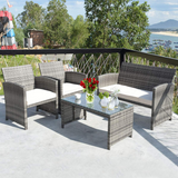 Tangkula 4 PCS Wicker Patio Conversation Set, Outdoor Rattan Sofas with Table Set