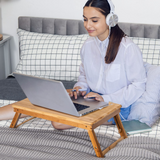 Tangkula 100% Bamboo Laptop Desk with Tilting Top & Drawer