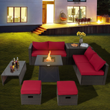Tangkula 9 Pieces Patio Furniture Set with 30" Propane Fire Pit Table