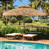 Tangkula 10 ft Thatched Patio Umbrella, 2 Tier Hawaiian Style Grass Beach Umbrella with 32 Led Lights