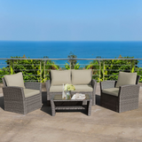 Tangkula 4 Pieces Patio Furniture Set, Outdoor Conversation Set with Cushions and Coffee Table