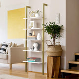 Tangkula Industrial Ladder Shelf Against The Wall, 5-Tier Wall Mount Ladder Bookshelf with Metal Frame