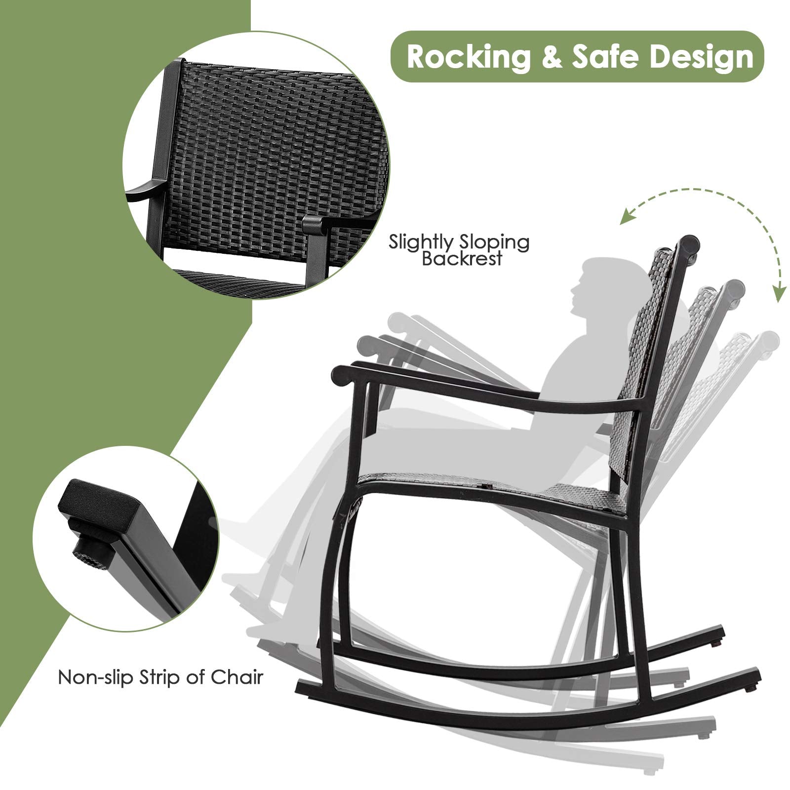 3 Piece Rocking Bistro Set - Tangkula
