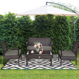 Tangkula Wicker Patio Conversation Furniture Set, Outdoor Rattan Chair and Table Set
