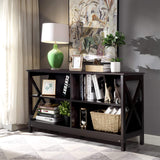 TV Stand for TVs up to 55 Inch, Farmhouse Wood Entertainment Center with X-Shaped Frame & 4 Open Storage Shelves