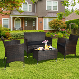 Tangkula 4-PCS or 8-PCS Patio Rattan Conversation Set, Outdoor Wicker Furniture Set with Tempered Glass Coffee Table &Thick Cushion