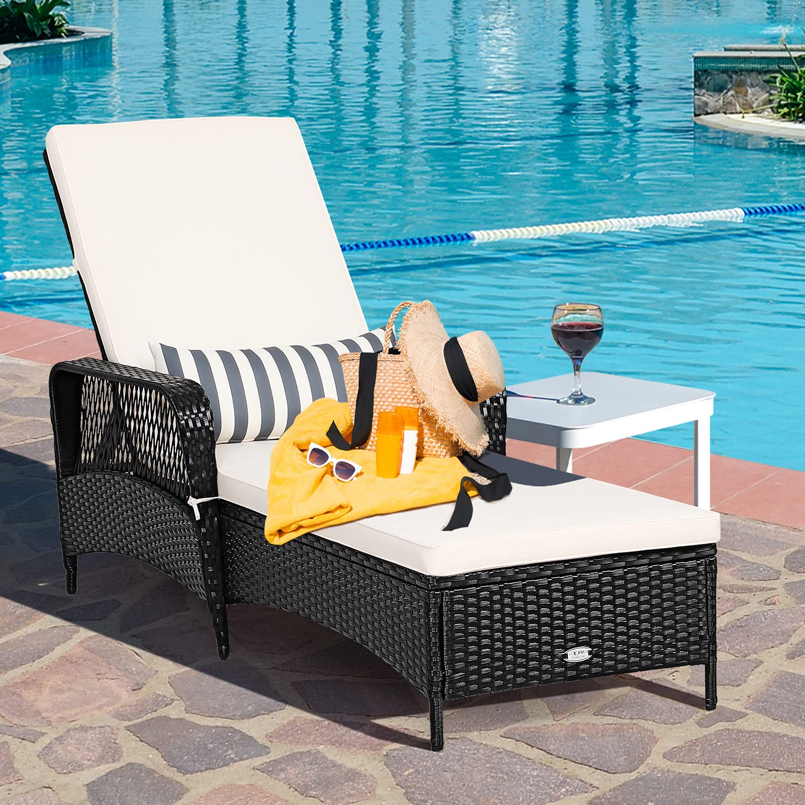 Patio Wicker Chaise Lounge Chair - Tangkula