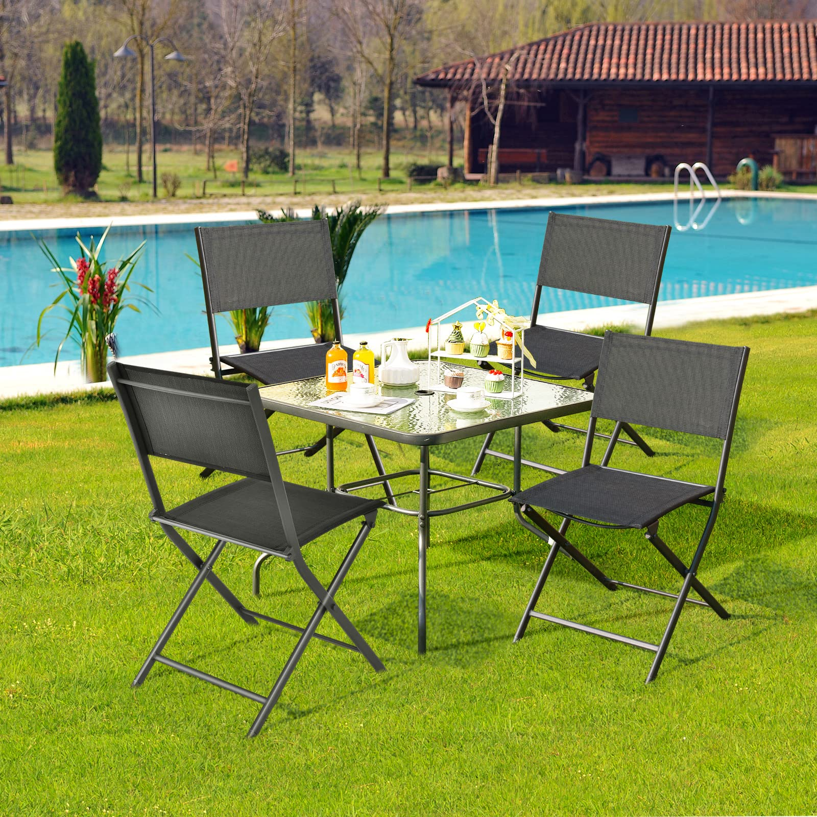 Patio Folding Chairs Set of 4 - Tangkula