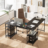 Tangkula L Shaped Office Desk with Storage Shelves, Wooden Industrial L Shaped Corner Desk