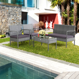 Tangkula Patio 4 Piece Rattan Furniture Set, Patiojoy Outdoor Wicker Conversation Set