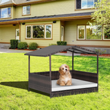 Tangkula Wicker Dog House, Indoor Outdoor Raised Rattan Dog Bed