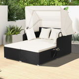 Tangkula Patio Rattan Daybed, Patiojoy Wicker Daybed Loungerw/Retractable Canopy, 2 Foldable Side Panels
