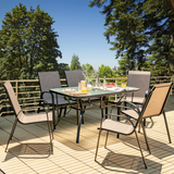 Furniture Set, Outdoor Furniture Set with 6 Stackable Armchairs, 55 Inches Dining Table with 1.5 Inches Umbrella Hole