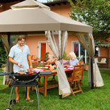 2-Tier 10x10 Feet Patio Gazebo, Outdoor Patio Fully Enclosed Gazebo Canopy Tent w/ Netting