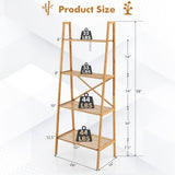 Tangkula 4 Tier Bamboo Ladder Bookshelf, Freestanding Plant Display Stand