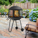 Tangkula Portable Fire Pit with Wheels, 28 Inch Wood Burning Fire Pit with Log Grate
