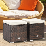 Tangkula 2 Pieces Patio Ottomans, Patiojoy Hand-Woven PE Rattan Side Table with Removable Cushion & Hidden Storage Space