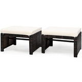 2 Pieces Patio Rattan Ottomans, All Weather Outdoor Footstool Footrest Seat
