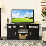 Modern TV Stand for TVs up to 70 Inches, Living Room Console Table w/2 Cabinets & Open Shelves