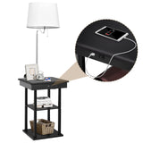 Tangkula Nightstand with Built in Lamp, with USB Charging Ports and Open Shelves for Bedroom (Bulb Not Included)