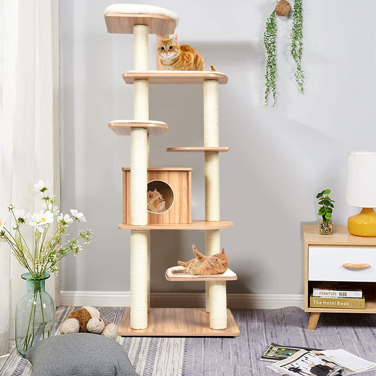 Tangkula Modern Wood Cat Tree