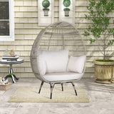 Tangkula PE Wicker Egg Chair, Patiojoy Oversized Indoor Outdoor Patio Lounge Chair with Cushions and Pillows