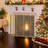 Tangkula Fireplace Screen, Contemporary Chevron Freestanding Fireplace Screen w/Sturdy Wrought Iron Frame