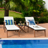 Tangkula Patio Chaise Lounge Sets, Outdoor Acacia Wood Chaise Lounger Chair