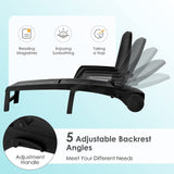 Outdoor Chaise Lounge Chair, 5-Position Adjustable Recliner with Storage Box and Flexible Wheels