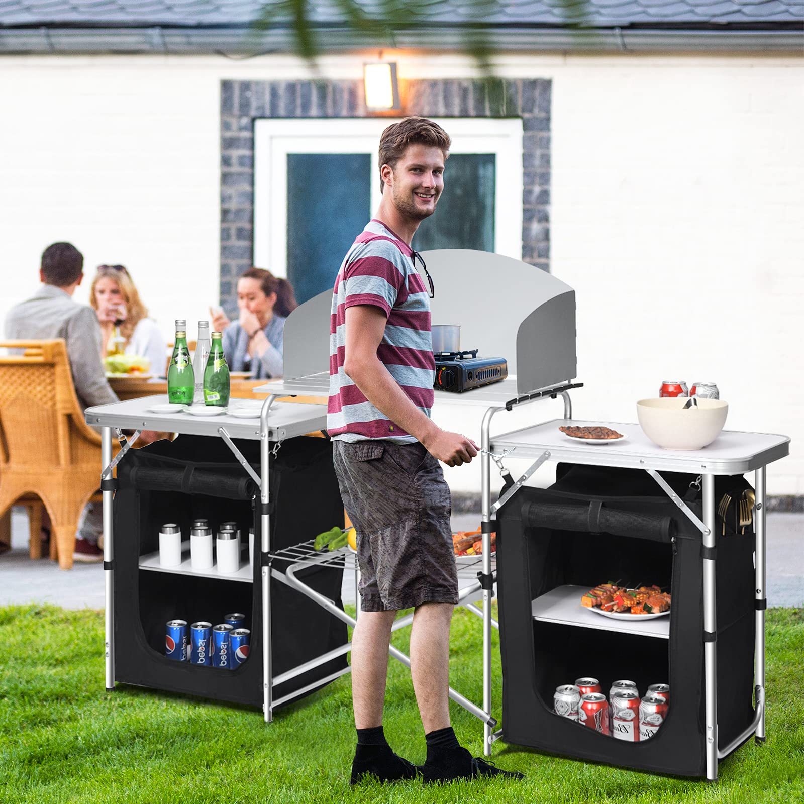 Tangkula Folding Camping Table, 2-Tier Aluminum Camping Kitchen Table