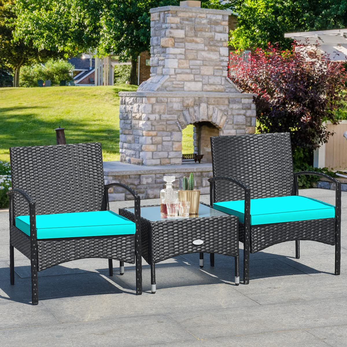 3 Pieces Patio Rattan Conversation Set - Tangkula