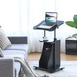 Mobile Laptop Podium, Height Adjustable Sit to Stand Desk with Tilting Desktop & Storage Cabinet