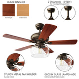 Tangkula Vintage Ceiling Fan with Light, 52-Inch Indoor Ceiling Fan with Glass shade, LED Ceiling Fan (Espresso)