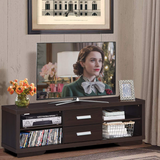 Tangkula Modern TV Stand, Wood Universal Stand for TV's up to 65" Flat Screen(Brown)