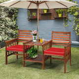Tangkula Acacia Wood Loveseat, 3pcs Outdoor Table Chairs Set (White)